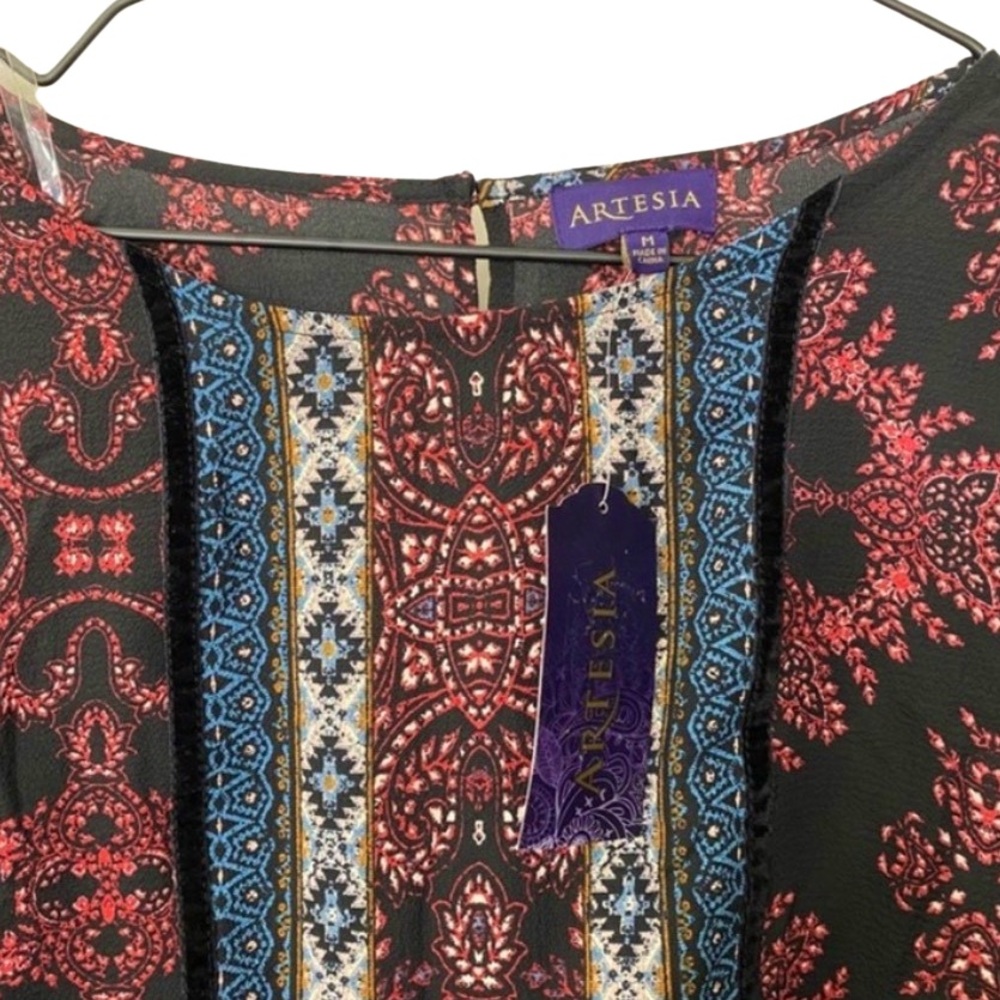 NWT ARTESIA Boho Cold Shoulder Babydoll Top Blouse Size Medium - Picture 5 of 9